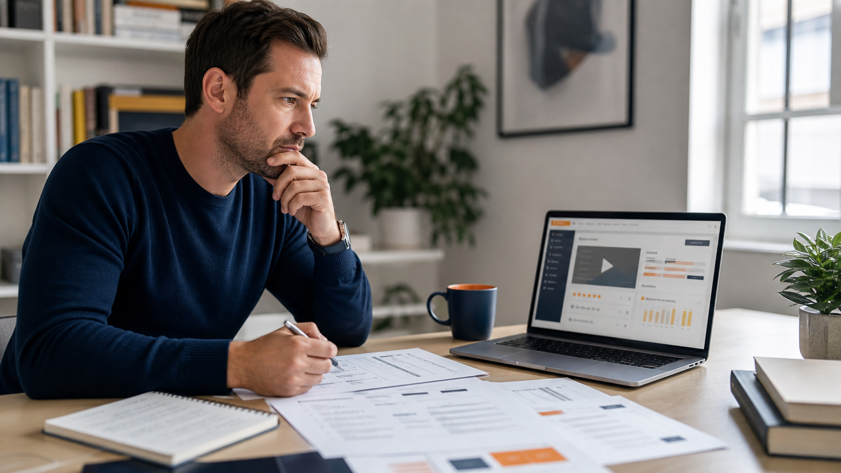 Persona evaluando con atención un curso de inteligencia artificial