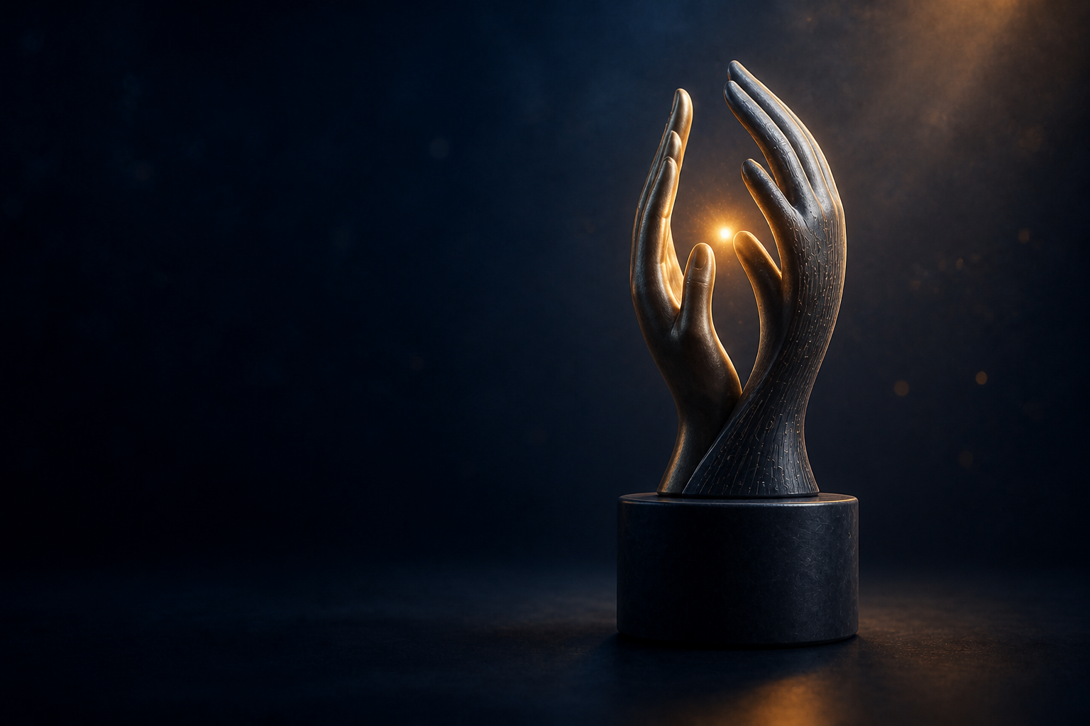 Estatuilla formada por dos manos que protegen un punto de luz